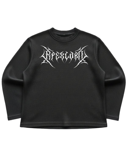 Black waffle knit oversized full-sleeve Front Design