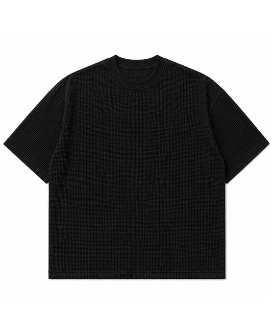 Black waffle boxy fit Front Design