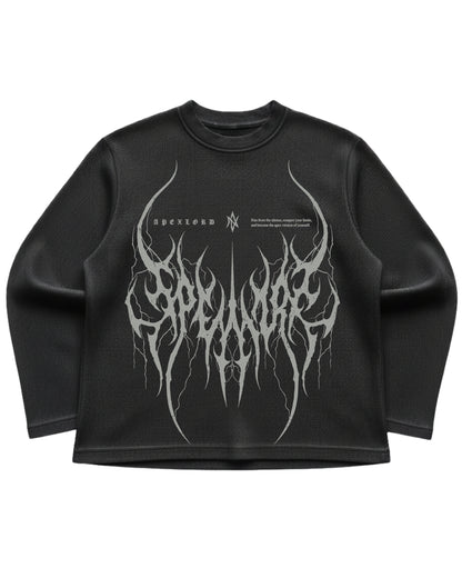 Black waffle knit oversized full-sleeve Front Design