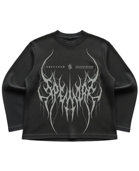 Black waffle knit oversized full-sleeve Front Design