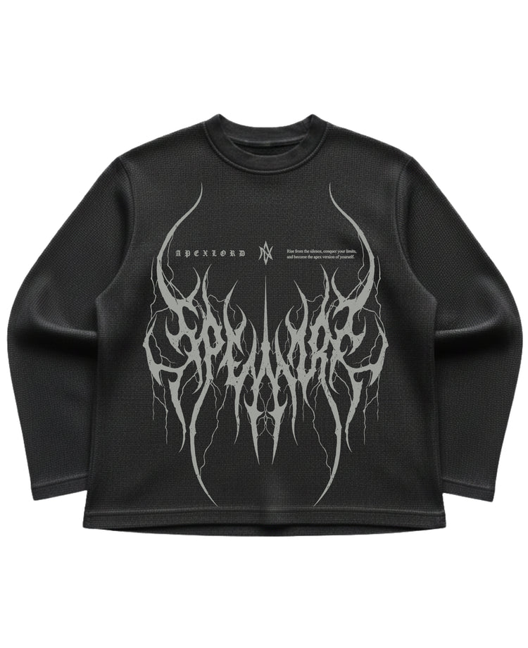 Black waffle knit oversized full-sleeve Front Design
