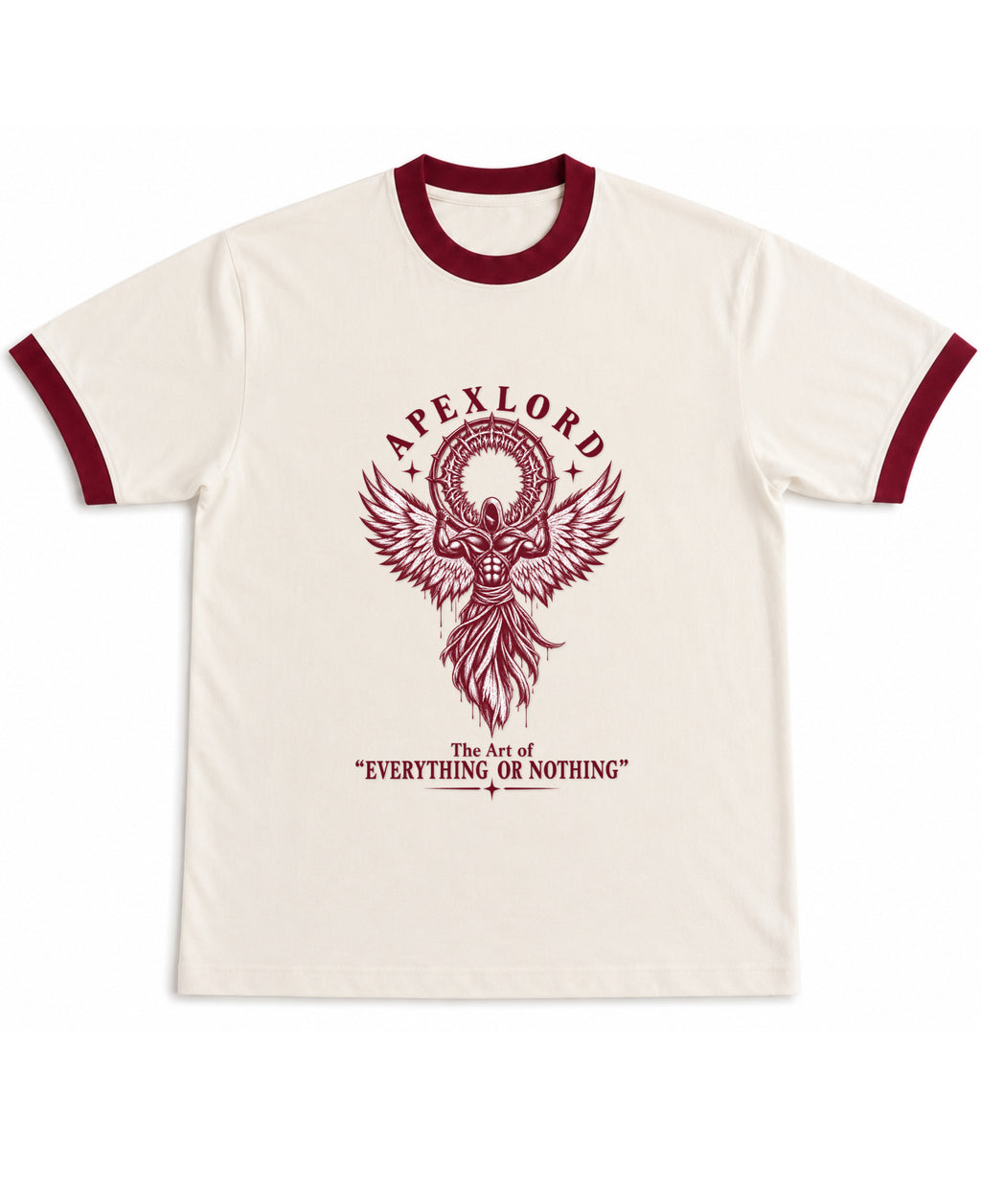 Off White & Maroon Ringer tee Front Design