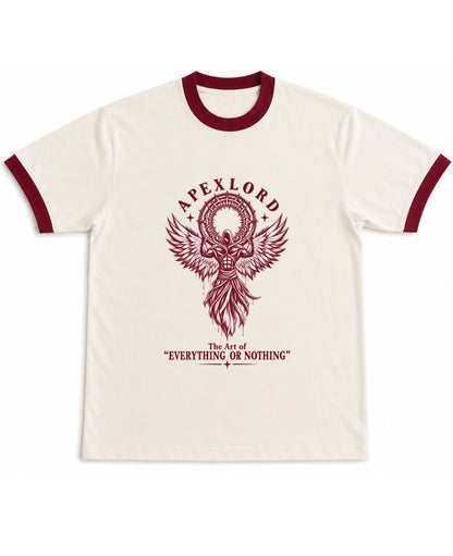 Off White & Maroon Ringer tee Front Design
