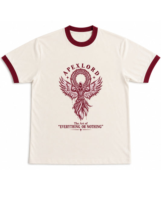 Off White & Maroon Ringer tee Front Design