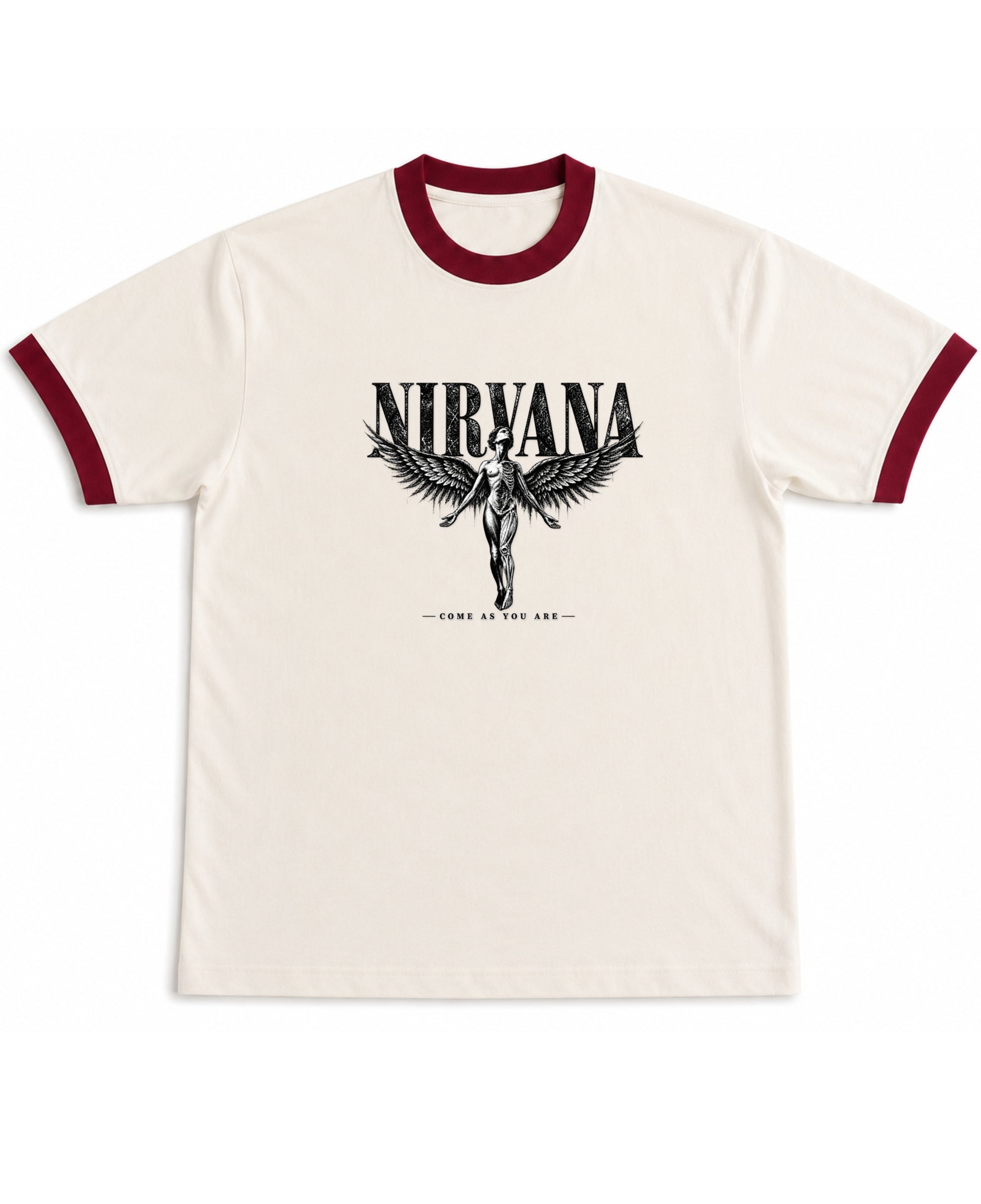 Off White & Maroon Ringer tee Front Design