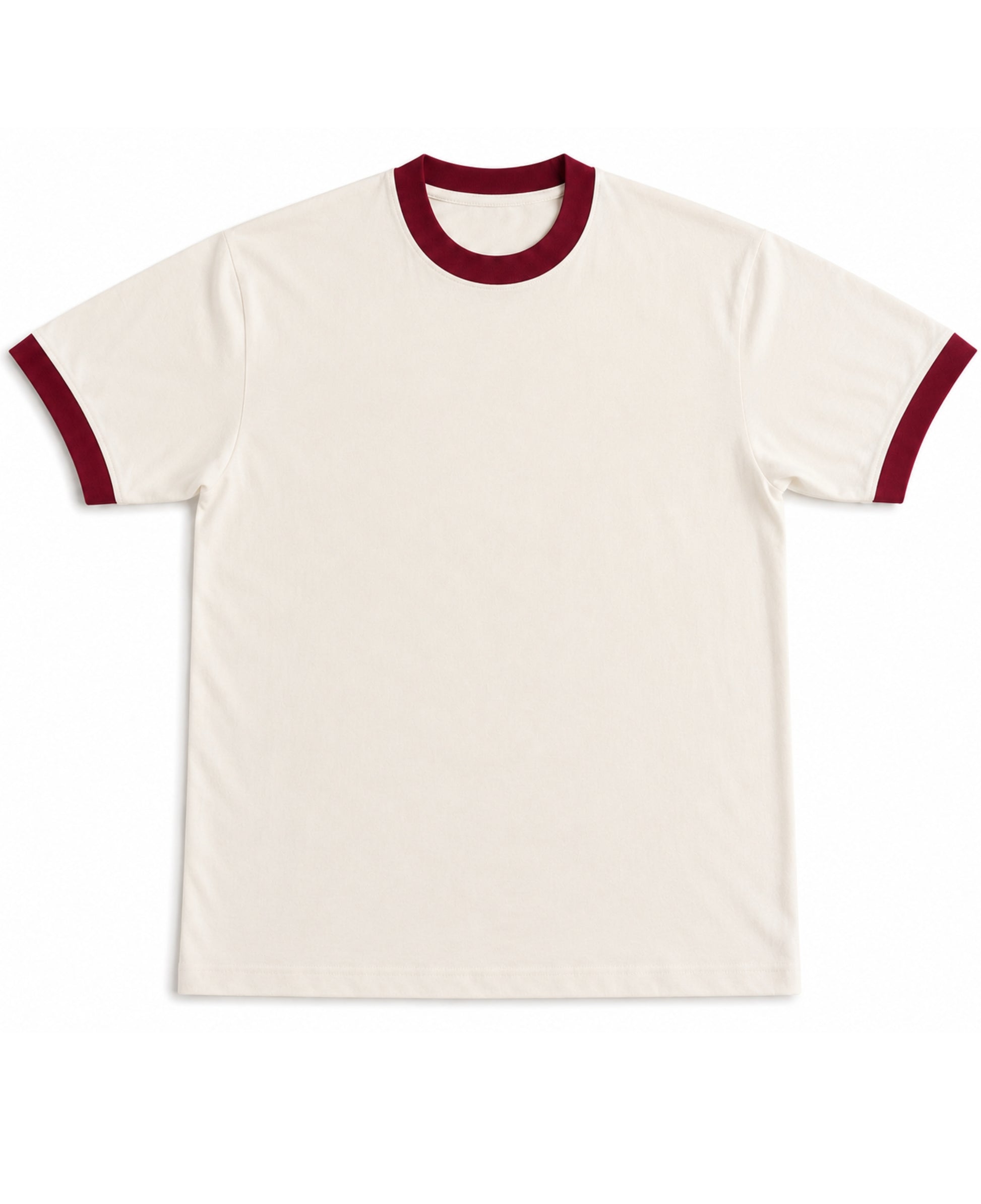 Off White & Maroon Ringer tee Front Design