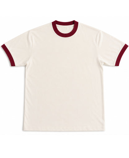 Off White & Maroon Ringer tee Front Design