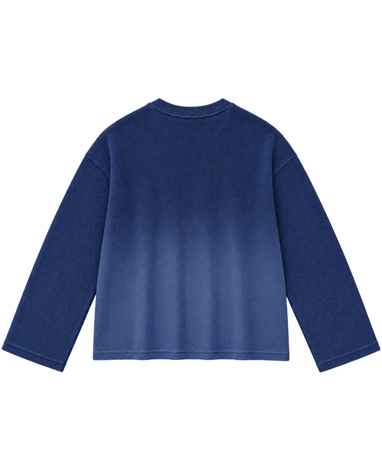 Blue Ombré Waffle Knit Oversized Full-Sleeve Back Design