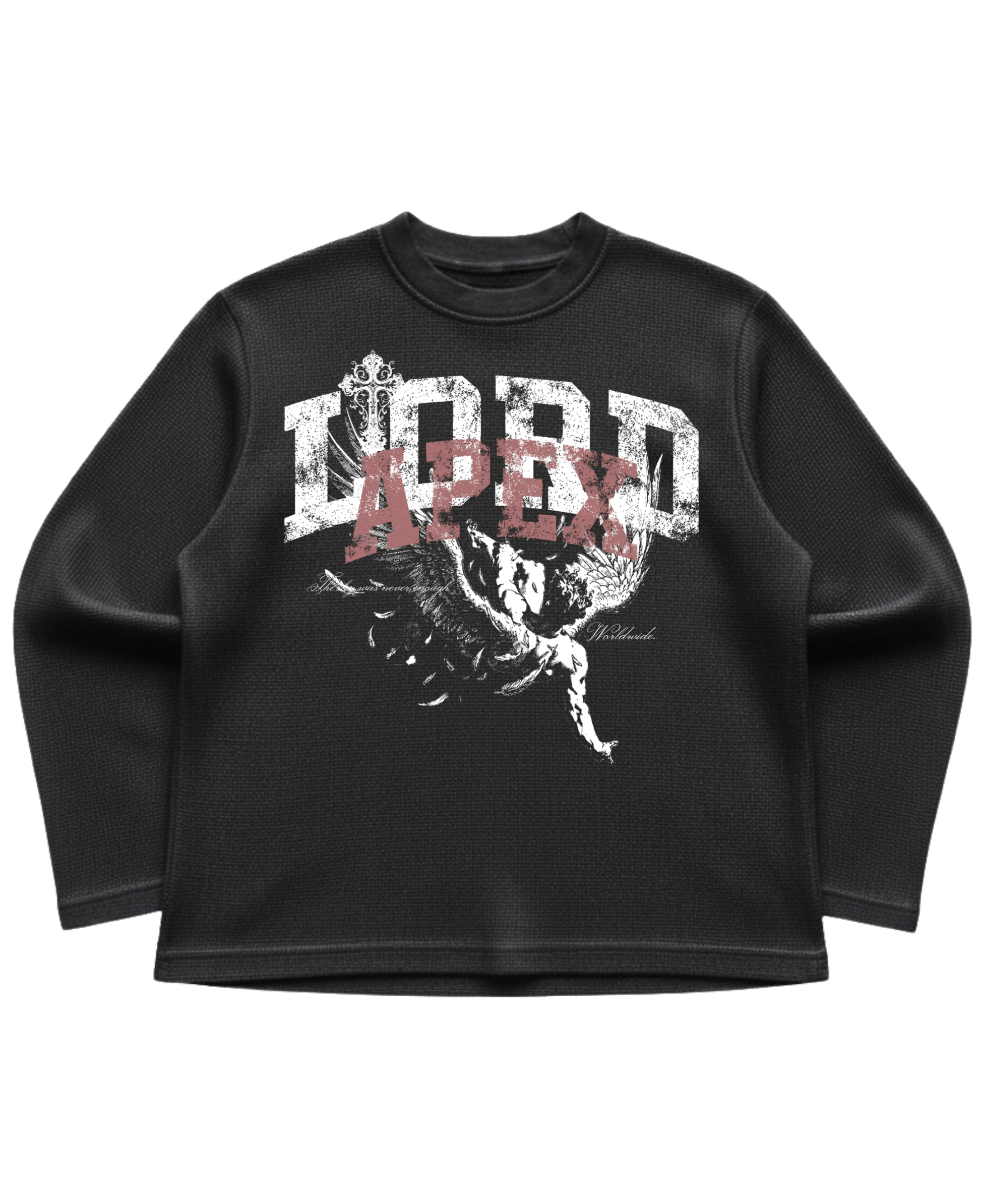 Black waffle knit oversized full-sleeve Front Design