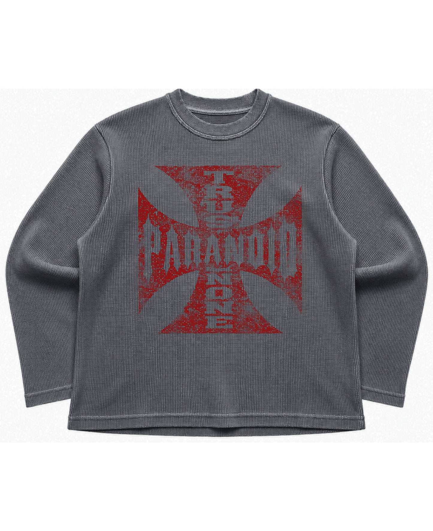 Acidwash waffle knit oversized full-sleeve Front Design