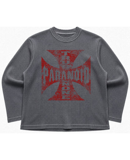 Acidwash waffle knit oversized full-sleeve Front Design