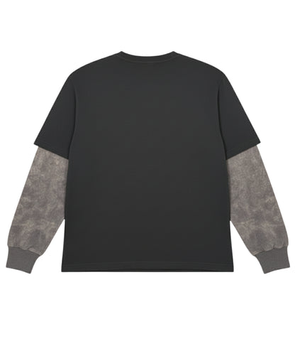 Black With Acidwash Sleeve Oversized Tee Back Design