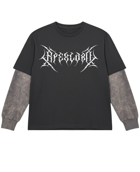 Black With Acidwash Sleeve Oversized Tee Front Design