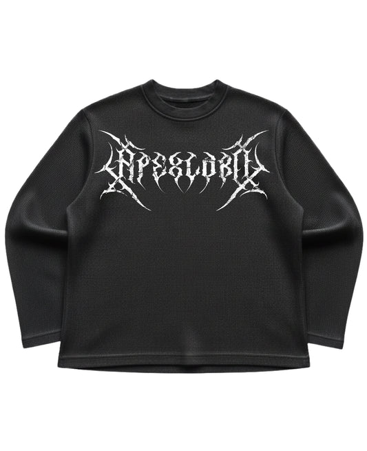 Black waffle knit oversized full-sleeve Front Design