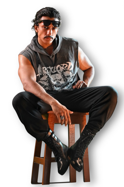 Acidwash Rugged Pitbull Cut Off Hoodies